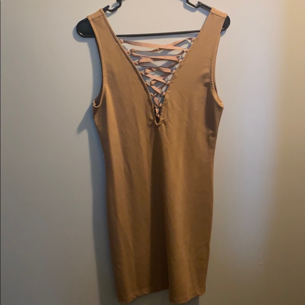 F21 Nude Midi Dress with Lace up Front NWT Sz M